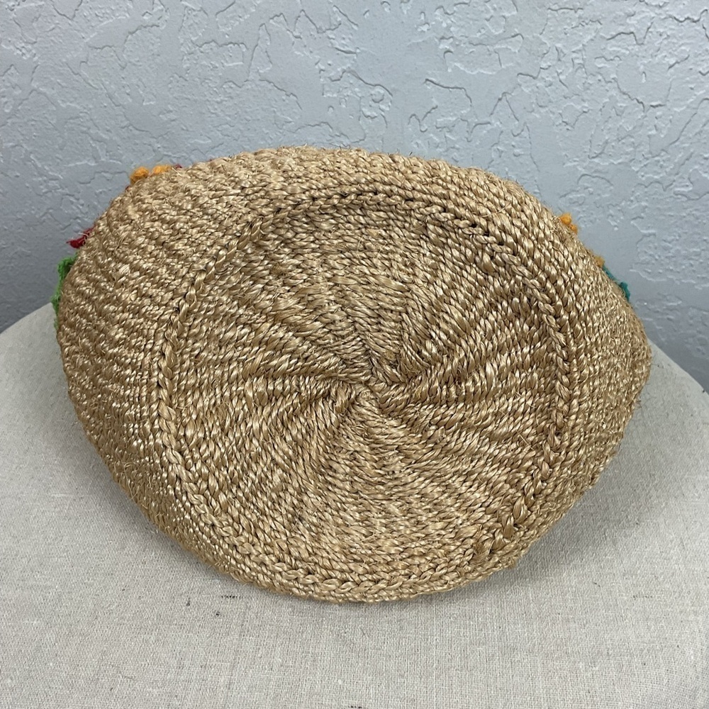 Women’s Tightly Woven Rattan Hand Bag with Crocheted Colorful Flowers - Picture 6 of 13